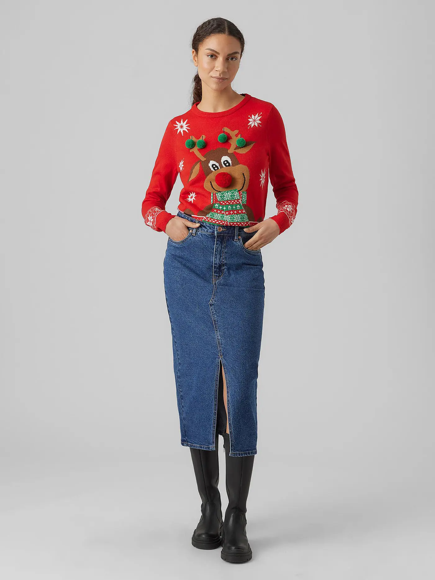 VERO MODA | Pullover VMNEWFROSTYDEER | rot